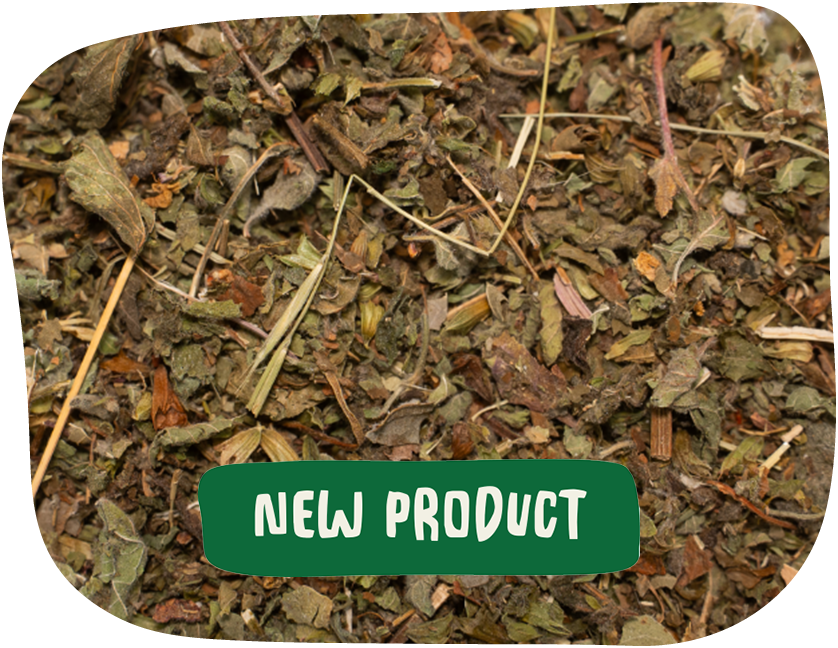 Lemon balm mix for small pets from The Hay Shed with New Product banner