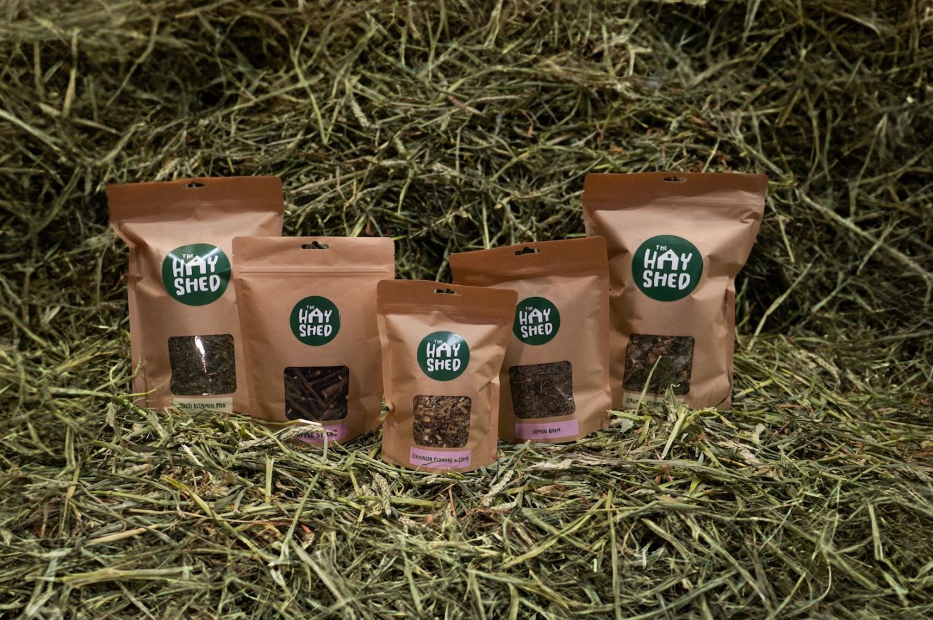 5 bags of brand new treats and forage mixes for rabbits, guinea pigs and hamsters from The Hay Shed.