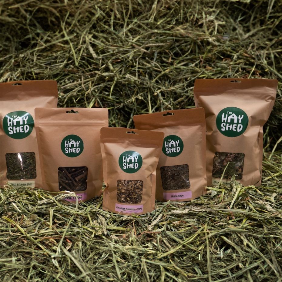 5 bags of brand new treats and forage mixes for rabbits, guinea pigs and hamsters from The Hay Shed.